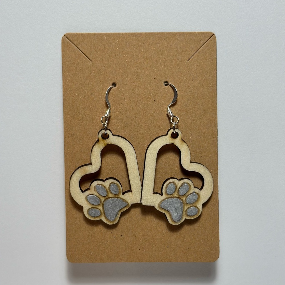 Paw Heart Earrings Silver